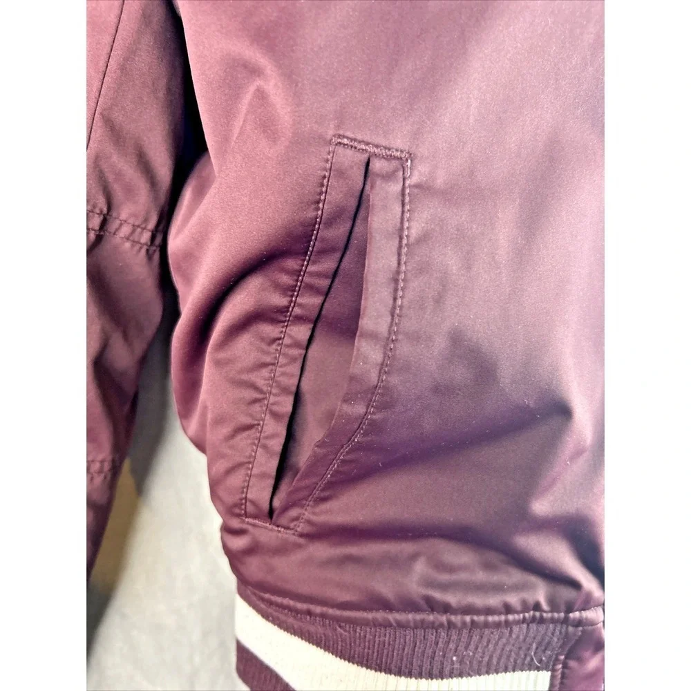 American Eagle Women's Bomber Jacket Size SP Maroon Zip Up‎ Varsity Ribbed Trim